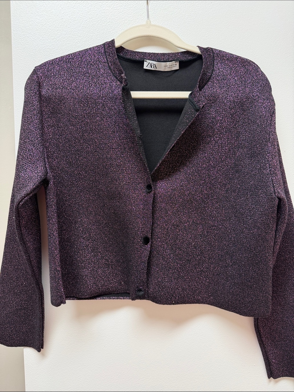 Zara Shimmer Plum Button-Front Women's Cardigan